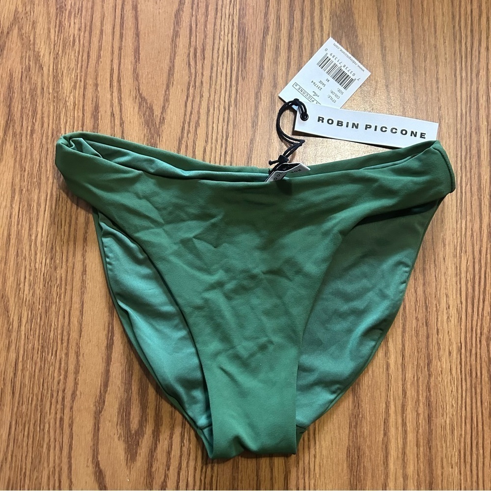 NWT Robin Piccone Ava Clean Finish Women's Swim Bikini Bottom Solid Sage Size XS